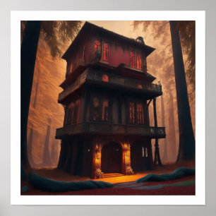 Poster Chinese house illustration Matt