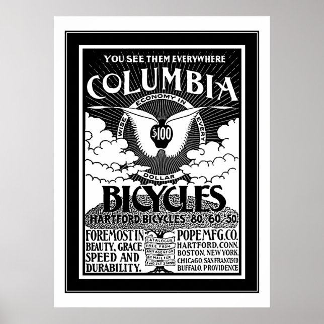 Poster Columbia Bicycles 1886 Advertisement (Front)