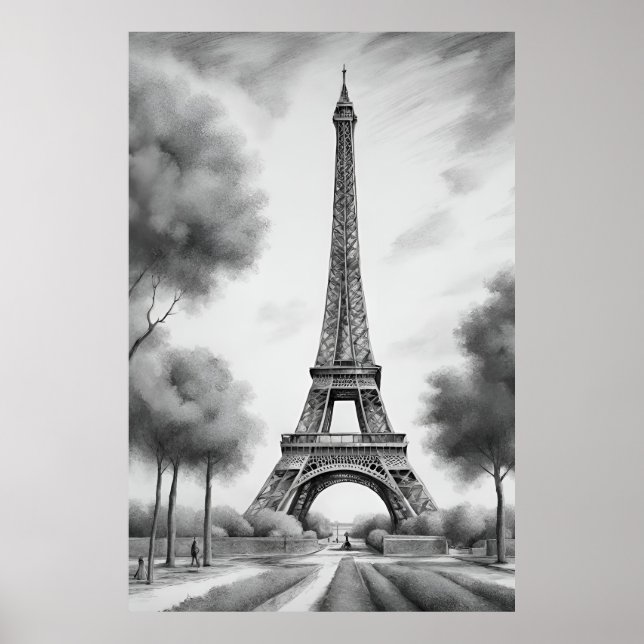 Poster Drawing Pencil Eiffel Tower (Front)