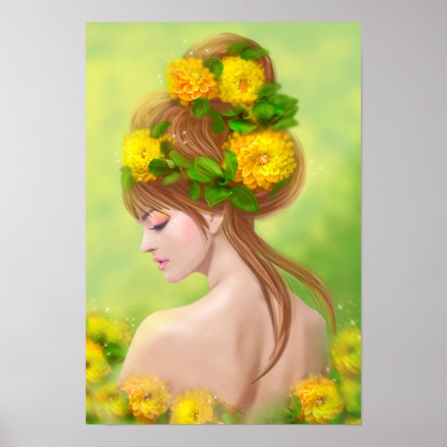 Poster Fantasy Beautiful fairy Spring with flowers (Front)