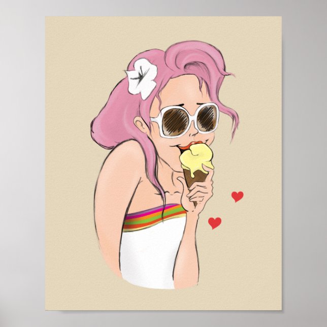 Poster Fashion Illustration Summer Girl Ice Cream (Front)