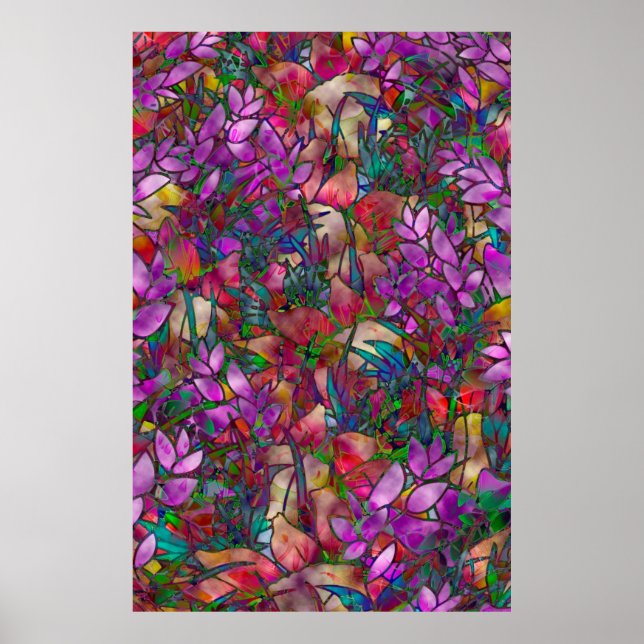 Poster Floral Abstract Stained Glass (Front)