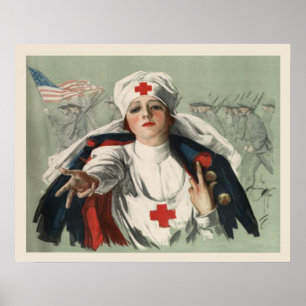Poster from WWII with American Red Cross Print