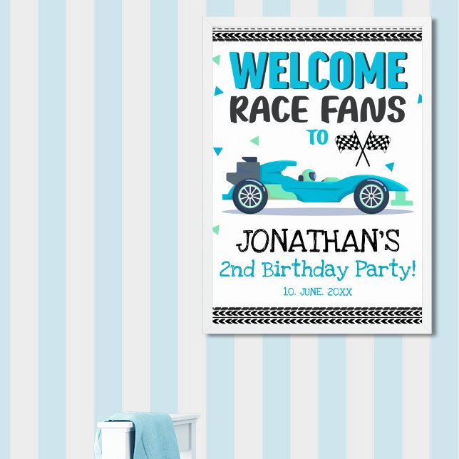 Póster  Fun 2nd Birthday Race Car Driver Poster (Creator Uploaded)