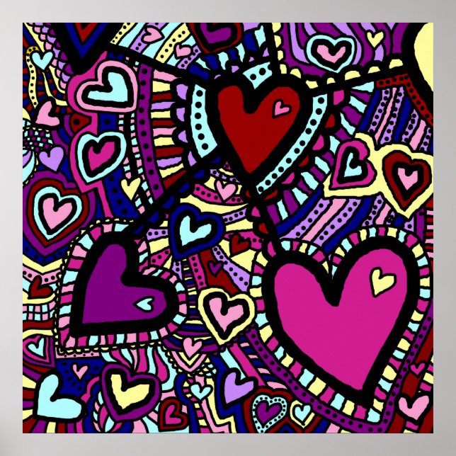 Poster, Fun Colourful Abstract Hearts Poster (Front)