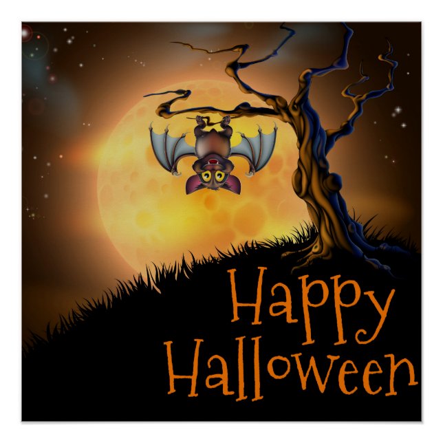 Poster/Happy Halloween Cute Bat Poster (Front)