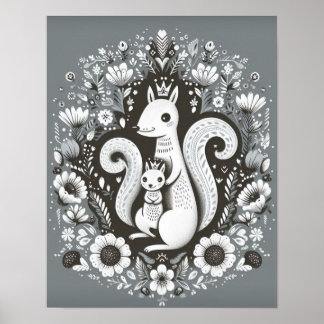 Poster illustration folk art "Ecureuil"