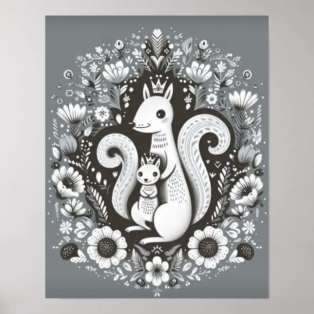 Poster illustration folk art "Ecureuil" (Front)