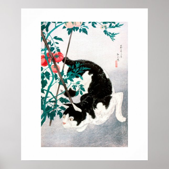 POSTER : JAPANESE WOODBLOCK : Cat with Tomato (Front)
