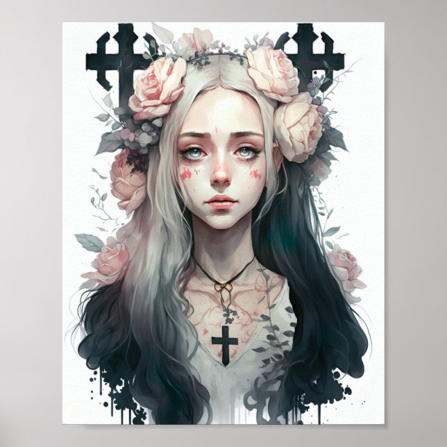 Poster of a Creepy Girl - Gothic Flowers (Front)