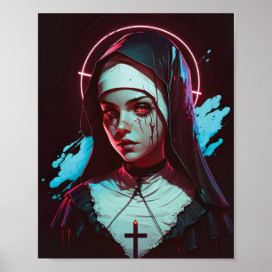 Poster of a Creepy Nun Cyberpunk