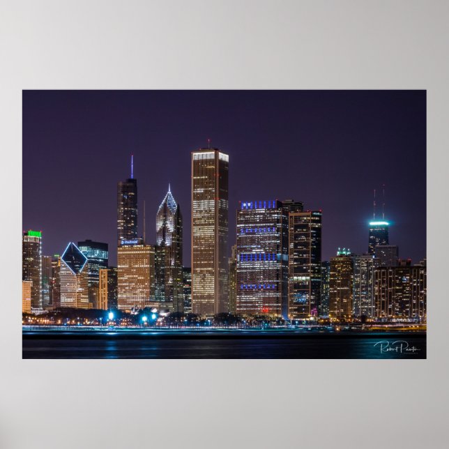 Poster of Chicago Skyline Illinois with Night Sky (Front)