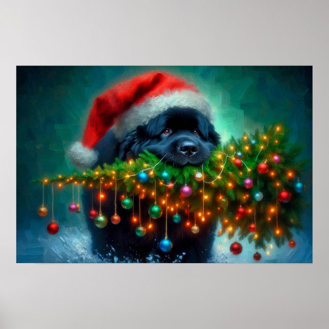 Poster of Newfie Carrying a Christmas Tree (Front)