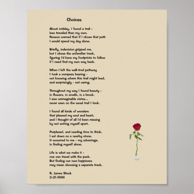 Poster of poem: Choices (setting ourselves apart) (Front)