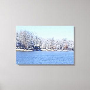 POSTER, OLANDER LAKE RIMMED WITH WHITE TREES CANVAS PRINT