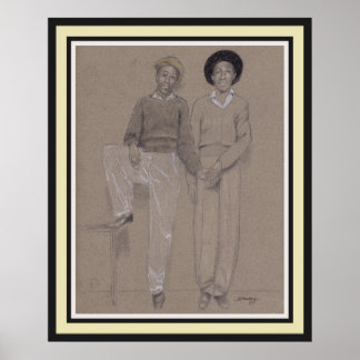 Poster, original art of 2 black men from 1940's poster
