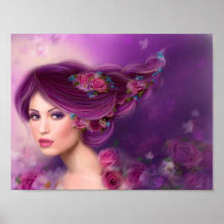 Poster Paper Fantasy woman purple flowers