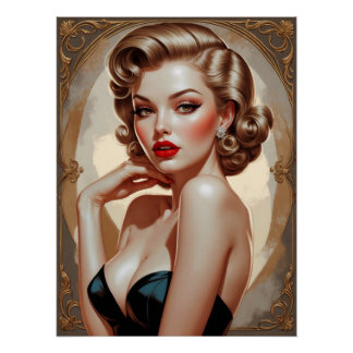 Poster Pin-up Blonde Inspired Art Deco