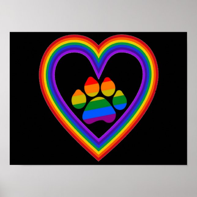 Poster Rainbow Heart With Paw (Front)