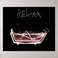 Poster- Red Relax X-Ray Skeleton Bath Time