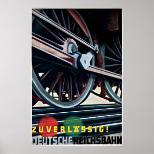 Poster -Reliable German Railways- 1936 Steam train