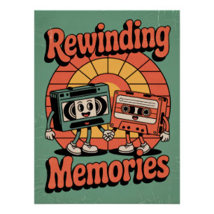 Póster Rewinding Memories Retro Cassette Tape Art Poster