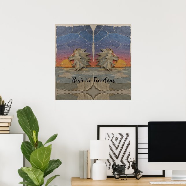 Poster – Roaring Sunset Lion (Home Office)