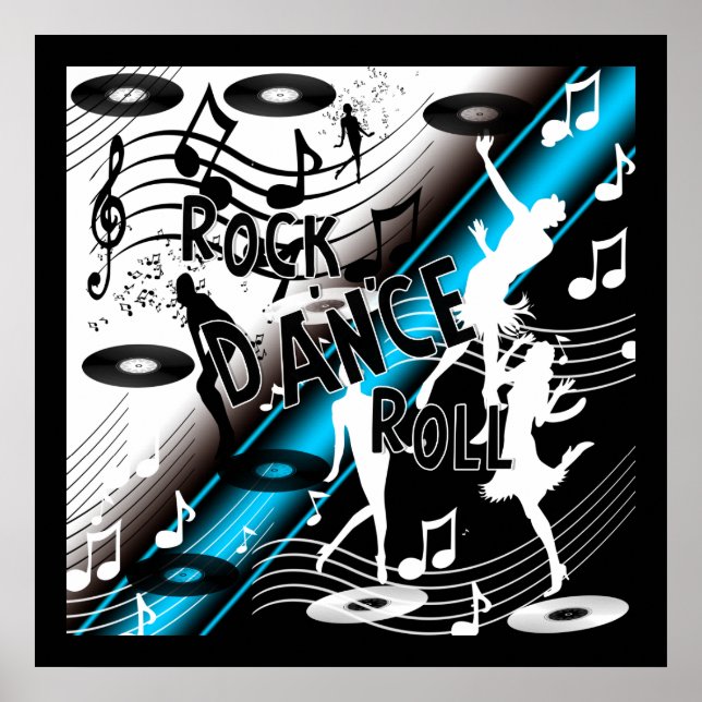 Poster Rock 'N' Roll Dance Music Blue (Front)