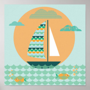 poster, sailing boat, children's room, picture, pr poster