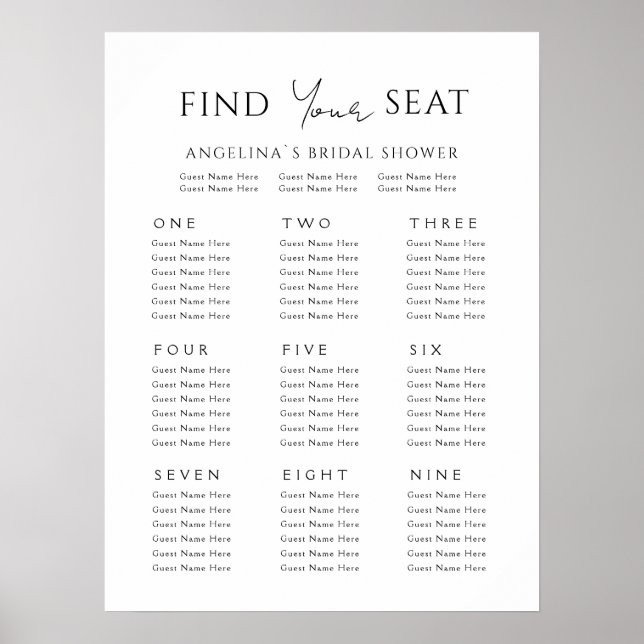 Poster Seating plan 9 tables Bridal Shower (Front)