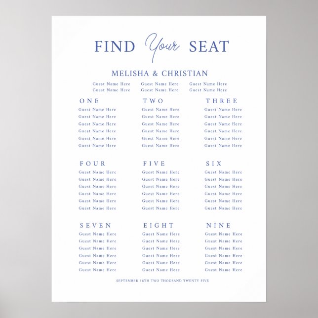 Poster Seating plan 9 tables Wedding (Front)