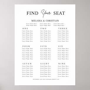 Poster Seating plan 9 tables Wedding