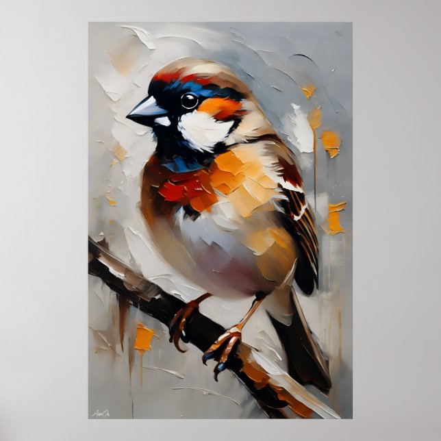 Poster | Sparrow | Oil Painting Style  (Front)