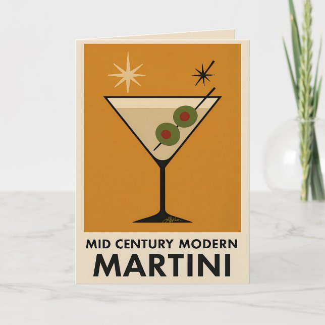Poster Style Mid Century Modern Martini Card (Front)