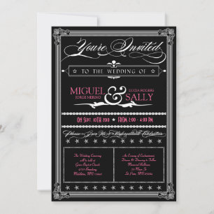 Poster Style Pink & Black DIY Wedding Invitation