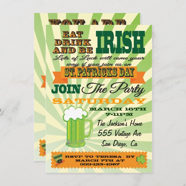 Poster Style St. Patrick's Day Party Invitation (Front/Back)