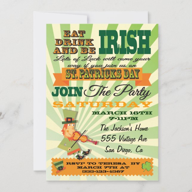 Poster Style St. Patrick's Day Party Invitation (Front)