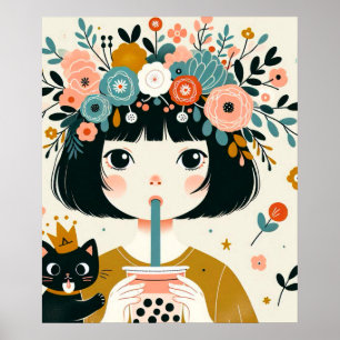 Poster "The little girl with bubble tea"