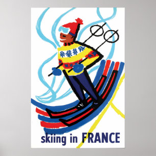 Poster Travelling Skiing in France Vintage Wall