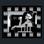 Poster Vintage Cafe Art Deco Stripe Black<br><div class="desc">Poster Vintage Cafe Art Deco Stripe Black White Silver Large</div>
