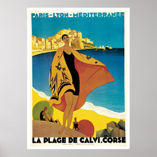 Póster vintage Calvi Beach: Roger Broders Poster