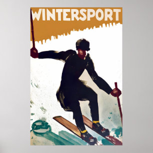 Poster Winter Sports Ski jumping Skiing Vintage