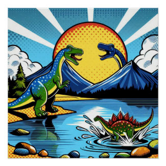 Poster with Dinosaur Landscape