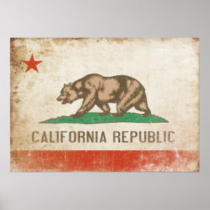 Poster with Distressed California Flag