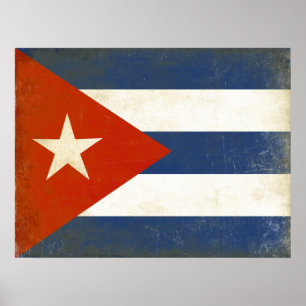 Poster with Distressed Vintage Flag from Cuba