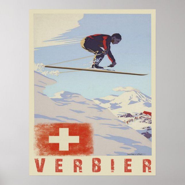 Poster with Switzerland Vintage Ski Print (Front)
