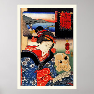 Poster: Woman with Cat - Japanese Art - Kuniyoshi Poster