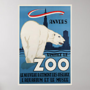 Poster Zoo Antwerp Polar Bear Vintage Art Wall