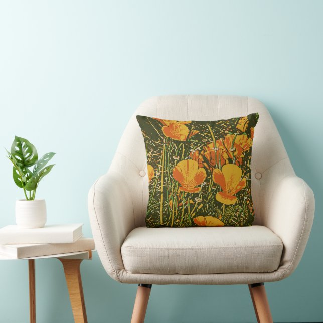 Posterised Poppies Throw Pillow (Chair)