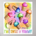 Posters, Prints - Pop Art Ice Cream Cones<br><div class="desc">Cool down with these colourful pop art ice cream cones in a rainbow of flavours and a creamy swirled background of sherbet pastels. Perfect for an ice cream parlour, child's room or kitchen. Any caption on the image is separate! Just remove that image & add your own text bypersonalizing your...</div>